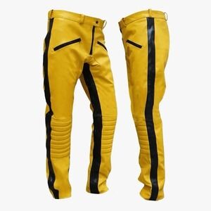 Le Craze Mens Real Lambskin Leather Pants XL Yellow Designer Kill Bill 38x34 NWT